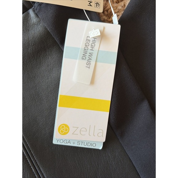 Zella Classic Black Faux Leather Detail High Waist Yoga Workout Leggings XS NEW - Picture 8 of 11